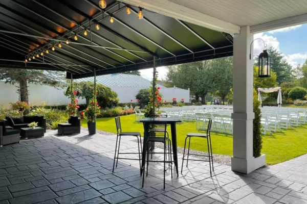 Outside view of the patio and chairs at the Farmhouse
